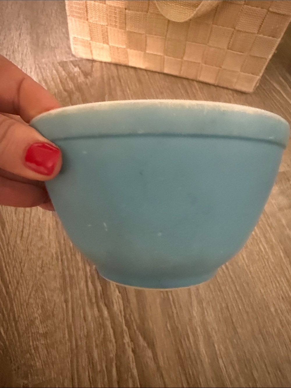 Small Vintage PYREX Stamped Mixing Bowl in Blue - Good Vintage Condition